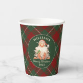 Retro kerstkerst met naam en jaar papieren bekers (Achterkant)