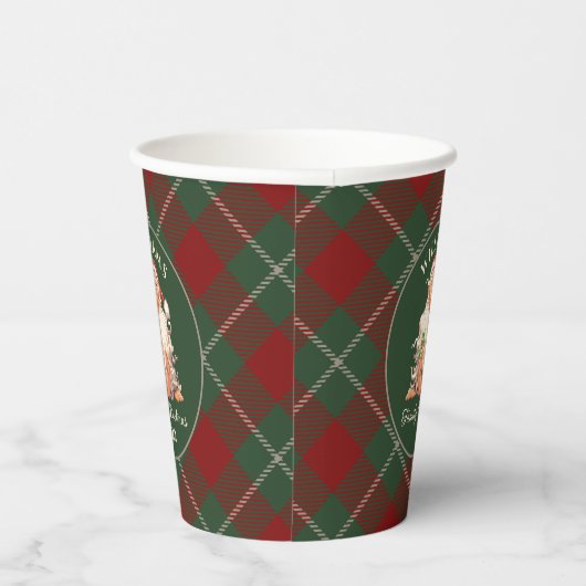 Retro kerstkerst met naam en jaar papieren bekers (Rechts)