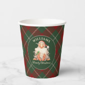 Retro kerstkerst met naam en jaar papieren bekers (Voorkant)