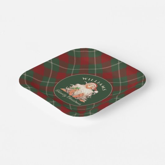 Retro kerstkerst met naam en jaar papieren bordje (Gebogen)