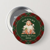 Retro kerstkerst met naam en jaar ronde button 7,6 cm (Voorkant /achterkant)
