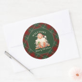 Retro kerstkerst met naam en jaar ronde sticker (Envelop)