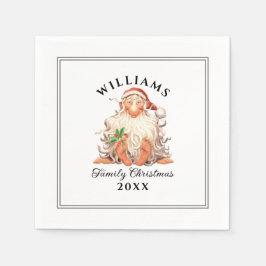 Retro kerstkerst met naam en jaar servet