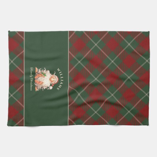 Retro kerstkerst met naam en jaar theedoek (Horizontaal)