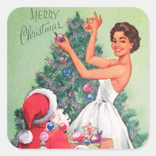  retro kerstkerstkerstman sticker (Voorkant)