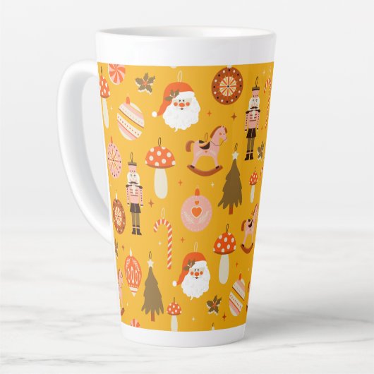 Retro kerstkerststaarten patroon latte mok (Linkerhoek)