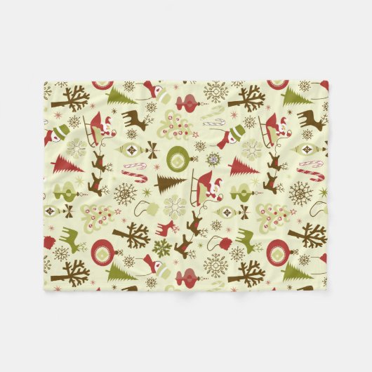 Retro kerstketch naadloos patroon fleece deken (Voorkant (Horizontaal))