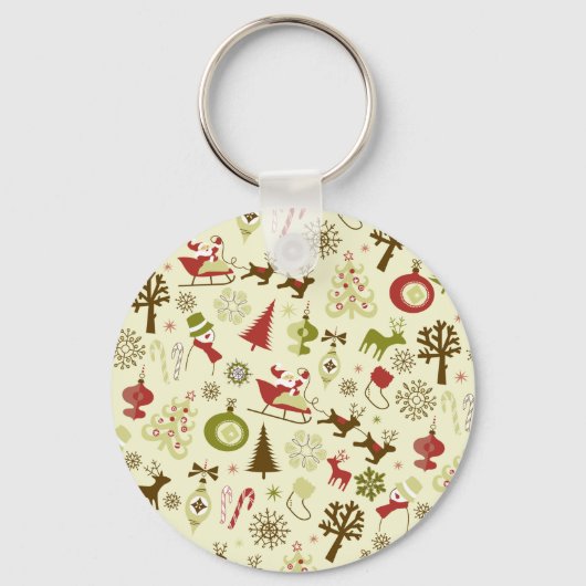 Retro kerstketch naadloos patroon sleutelhanger (Voorkant)