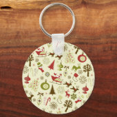 Retro kerstketch naadloos patroon sleutelhanger (Voorkant)