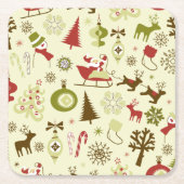 Retro kerstketels naadloos patroon kartonnen onderzetters (Voorkant)