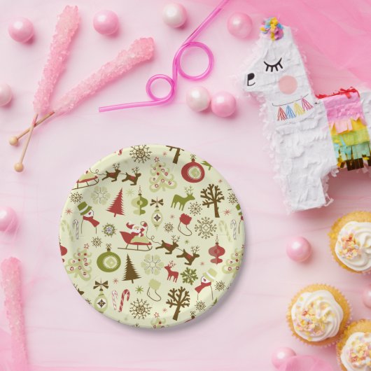 Retro kerstketels naadloos patroon papieren bordje (Feest)