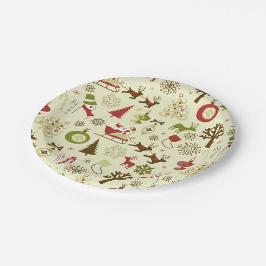 Retro kerstketels naadloos patroon papieren bordje (Gekanteld)