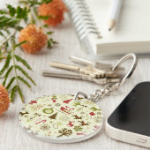 Retro kerstketels naadloos patroon sleutelhanger (Voorkant Rechts)