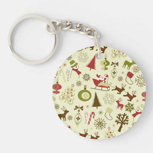 Retro kerstketels naadloos patroon sleutelhanger (Voorkant)