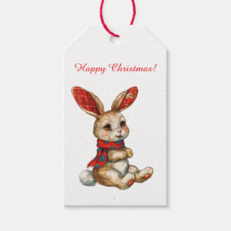 RETRO KERSTKONIJN Cadeaubijslage Cadeaulabel