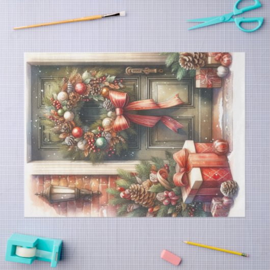 Retro Kerstkrans Decoupage Tissuepapier (Craft)