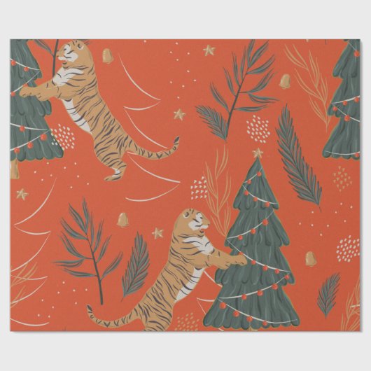 Retro kerstkunst cadeaupapier (Vlak)