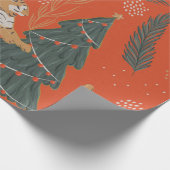 Retro kerstkunst cadeaupapier (Hoek)