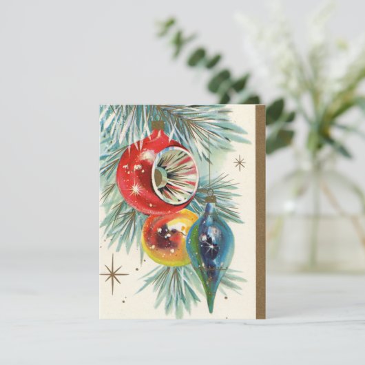 Retro kerstlamp voeg berichtkaart toe feestdagenkaart (Staand voorkant)