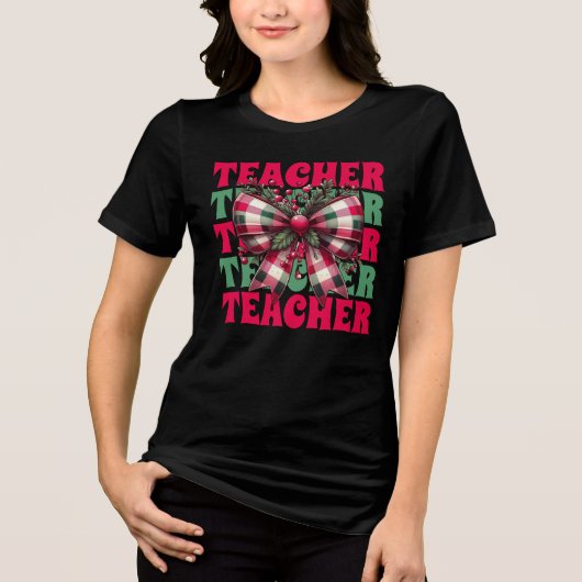 Retro Kerstleraar Coquette Bow Tri-Blend Shirt (Voorkant)