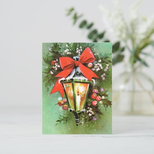 retro kerstlicht Vakantie briefkaart (Staand voorkant)