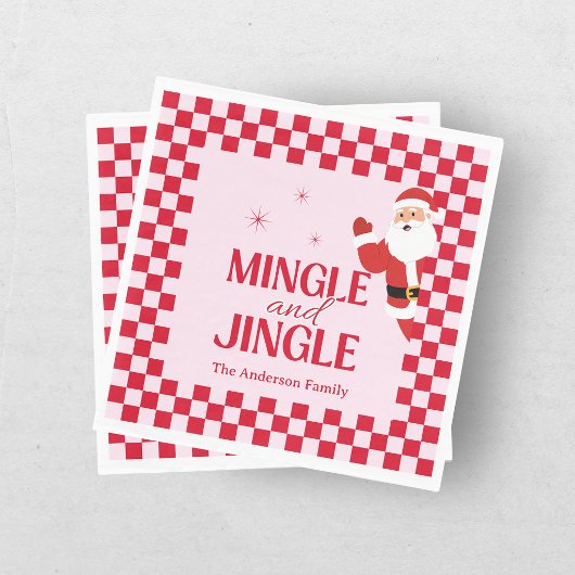 Retro Kerstlied en Kerstfeest Kerst Checkerboard R Servet