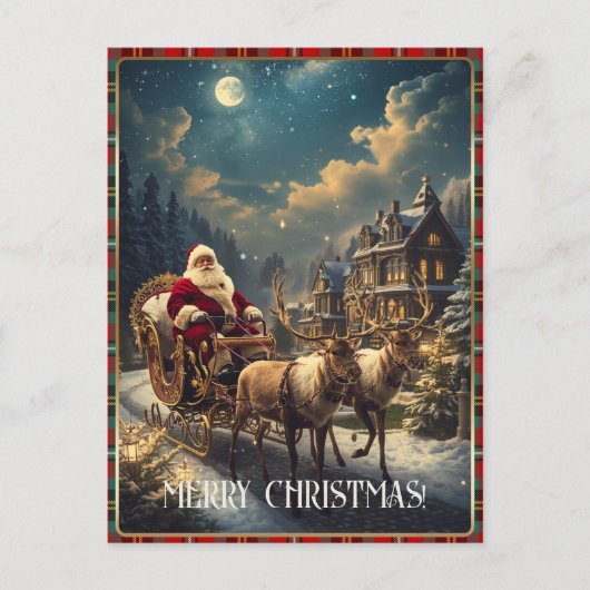 Retro Kerstman Aangepaste Foto Adres Klassieke Ker Feestdagenkaart (Voorkant)