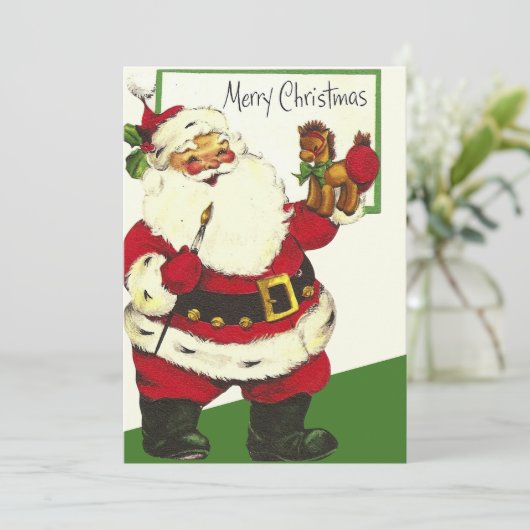 Retro  Kerstman Aangepaste Kerstvakantie Feestdagenkaart (Staand voorkant)