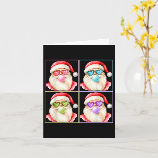 Retro Kerstman Blaast Bubble Gum P Art Zonnebril C Kaart (Gele Bloem)