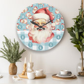 Retro Kerstman Blauw En Wit Geruit Kerstfeest Grote Klok