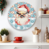 Retro Kerstman Blauw En Wit Geruit Kerstfeest Grote Klok