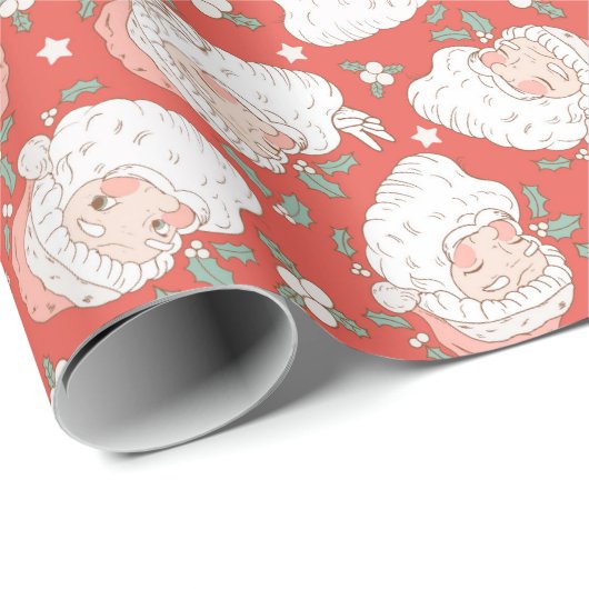 Retro  kerstman cadeaupapier (Rol Hoek)