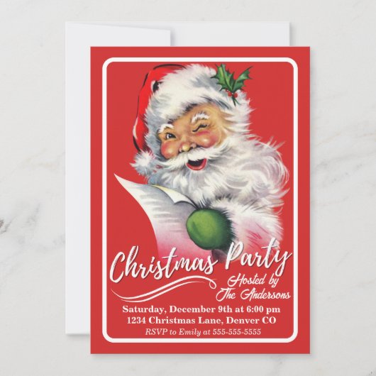  retro kerstman checkt zijn kerstlijst kaart (Voorkant)
