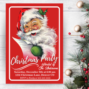  retro kerstman checkt zijn kerstlijst kaart