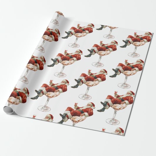 Retro Kerstman Cocktail Kerstmis Cadeaupapier (Uitgerold)