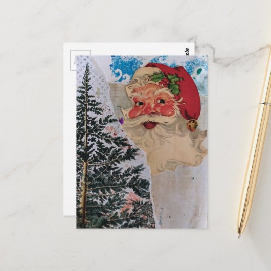 Retro Kerstman Collage Briefkaart (Voorkant / Achterkant in situ)