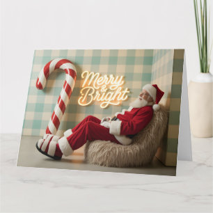 Retro Kerstman die ontspant in een pluizige stoel Kaart