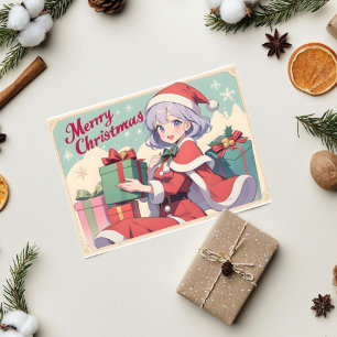 Retro Kerstman Dochter Cadeaus Anime Kaart
