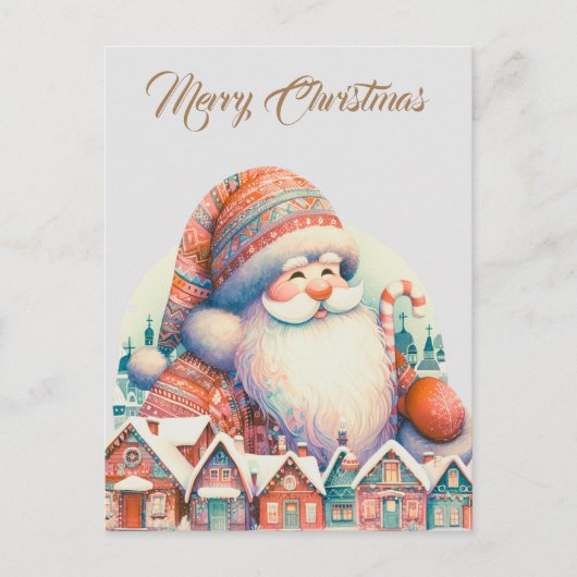 Retro Kerstman Dorp Briefkaart (Voorkant)