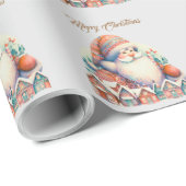 Retro Kerstman Dorp Cadeaupapier (Rol Hoek)