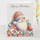 Retro Kerstman Dorp Kaart (Gele Bloem)