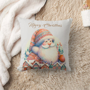 Retro Kerstman Dorp Kussen