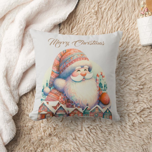 Retro Kerstman Dorp Kussen (Deken)