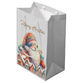 Retro Kerstman Dorp Medium Cadeauzakje (Voorkant Gekanteld)