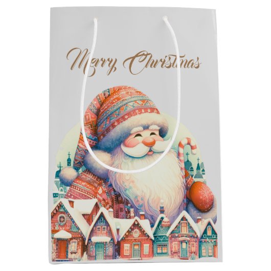 Retro Kerstman Dorp Medium Cadeauzakje (Voorkant)
