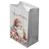 Retro Kerstman Dorp Medium Cadeauzakje (Achterkant Gekanteld)