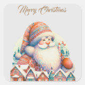Retro Kerstman Dorp Vierkante Sticker (Voorkant)