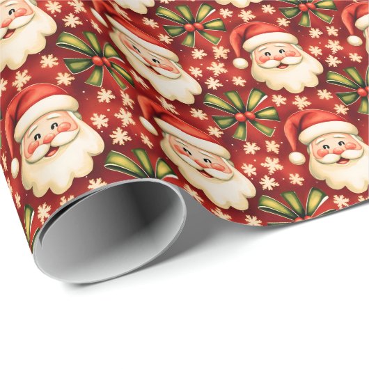  retro kerstman en bogen cadeaupapier (Rol Hoek)