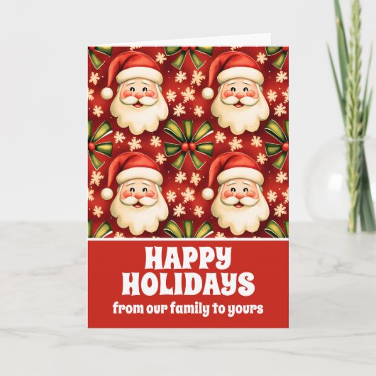 retro kerstman en bogen feestdagen kaart (Voorkant)