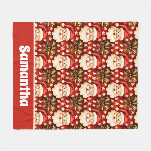 retro kerstman en bogen fleece deken (Voorkant (Horizontaal))